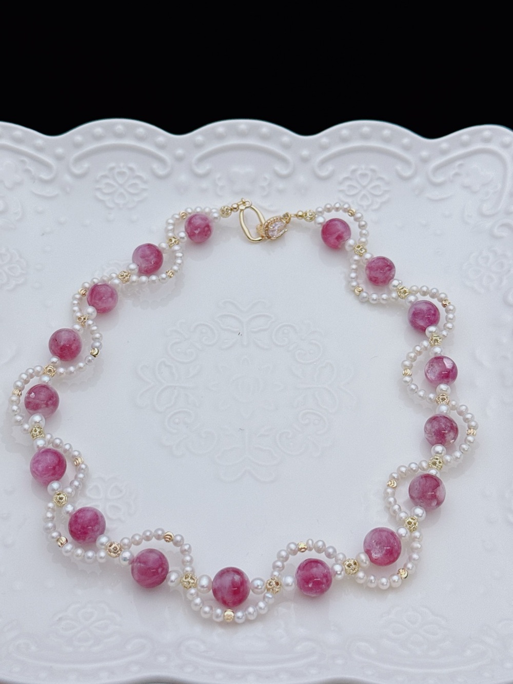 26X410 Handmade Freshwater Pearl Purple Lepidolite Necklace 18” Sliver plated